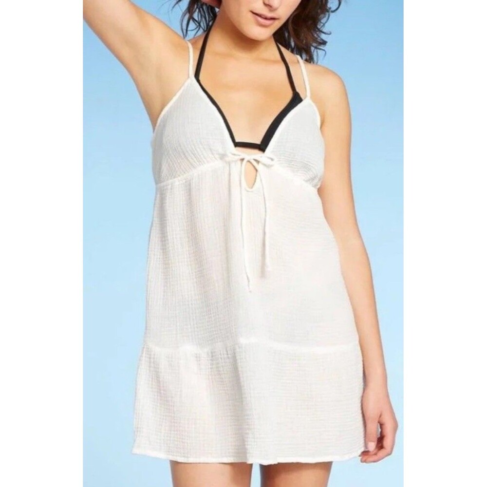 NWT Xhilaration Juniors' Tiered Mini Cover Up Dress Cream Off White Sz Large L